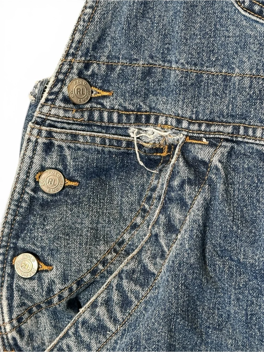 Vintage Y2K 90s Polo Jeans Co Ralph Lauren Denim Overalls Large Blue Carpenter - Picture 4 of 13